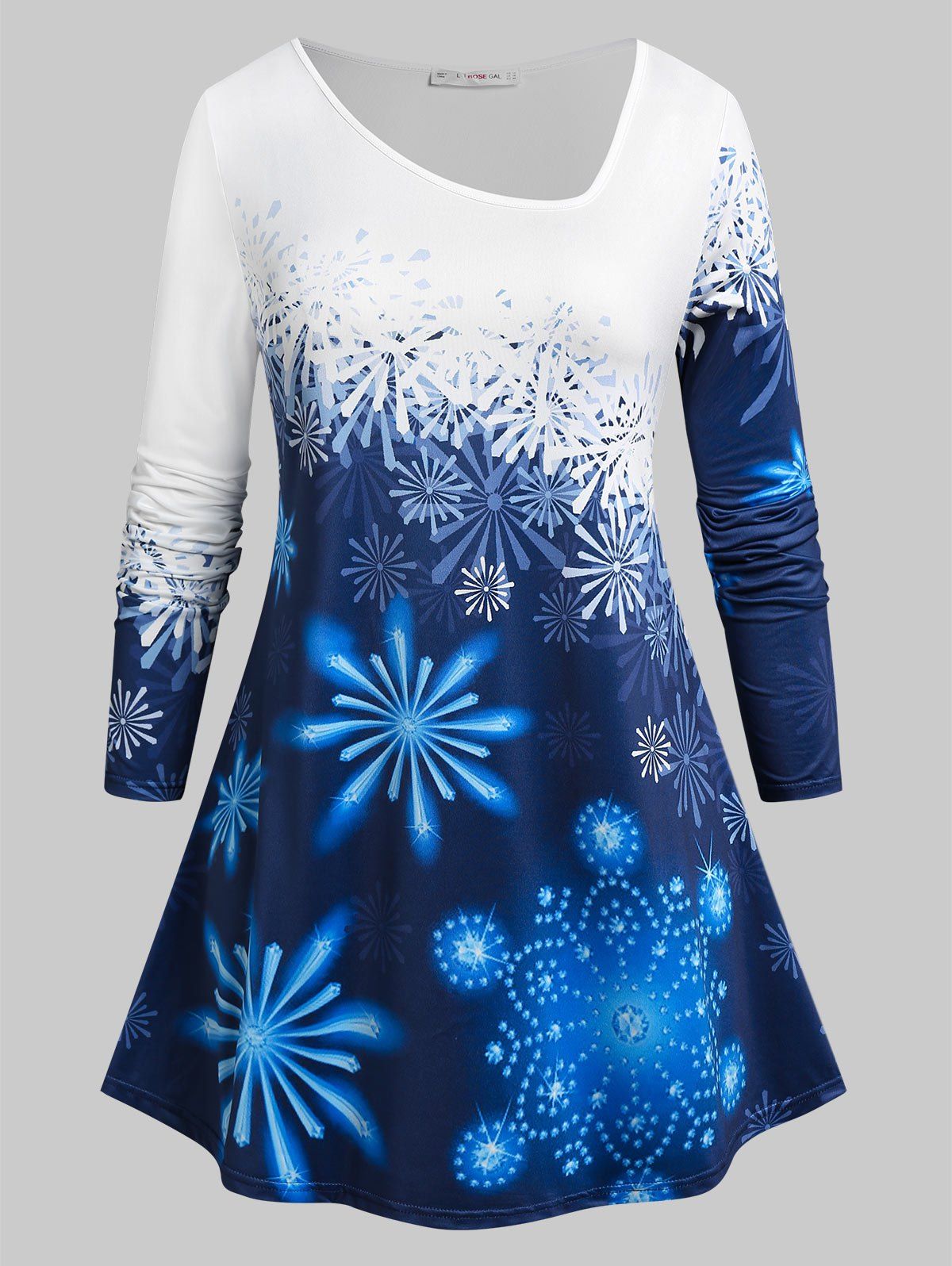 Buy Plus Size Skew Neck Snowflake Print Christmas T-shirt  