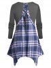 Plus Size Handkerchief Plaid Patchwork Tee -  