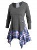 Plus Size Handkerchief Plaid Patchwork Tee -  