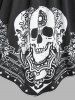 T-shirt à Imprimé Crâne à Epaule Dénudée Fausse Deux Pièces - Noir XXXL