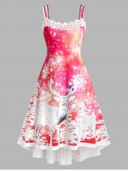 Plus Size Elk Snowflake Print High Low Christmas Midi Dress -  