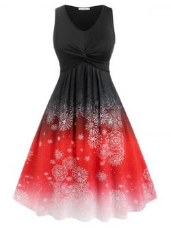 Plus Size Ombre Color Snowflake Print  Front Twist Christmas Dress - BLACK - 4X