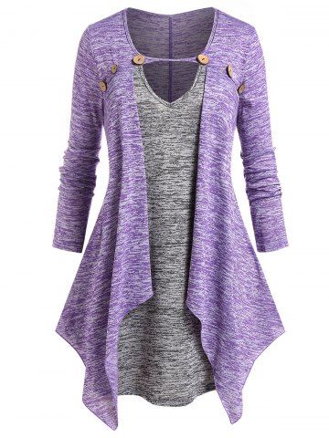 Plus Size Space Dye Keyhole 2 in 1 Tee