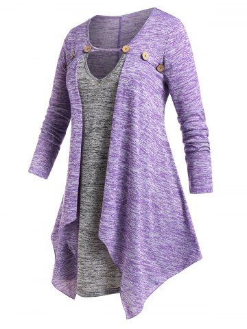 Plus Size Space Dye Keyhole 2 in 1 Tee