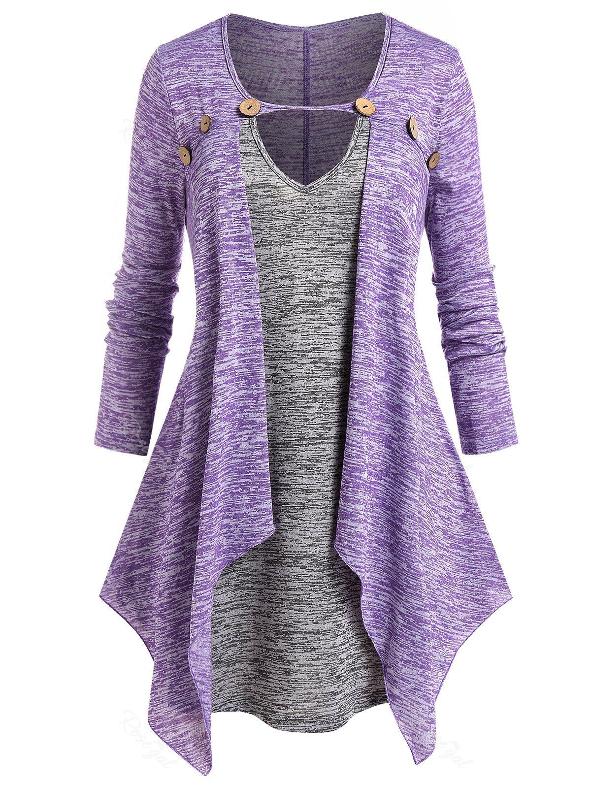 T-shirt Chiné 2 en 1 avec Trou de Serrure Violet clair L