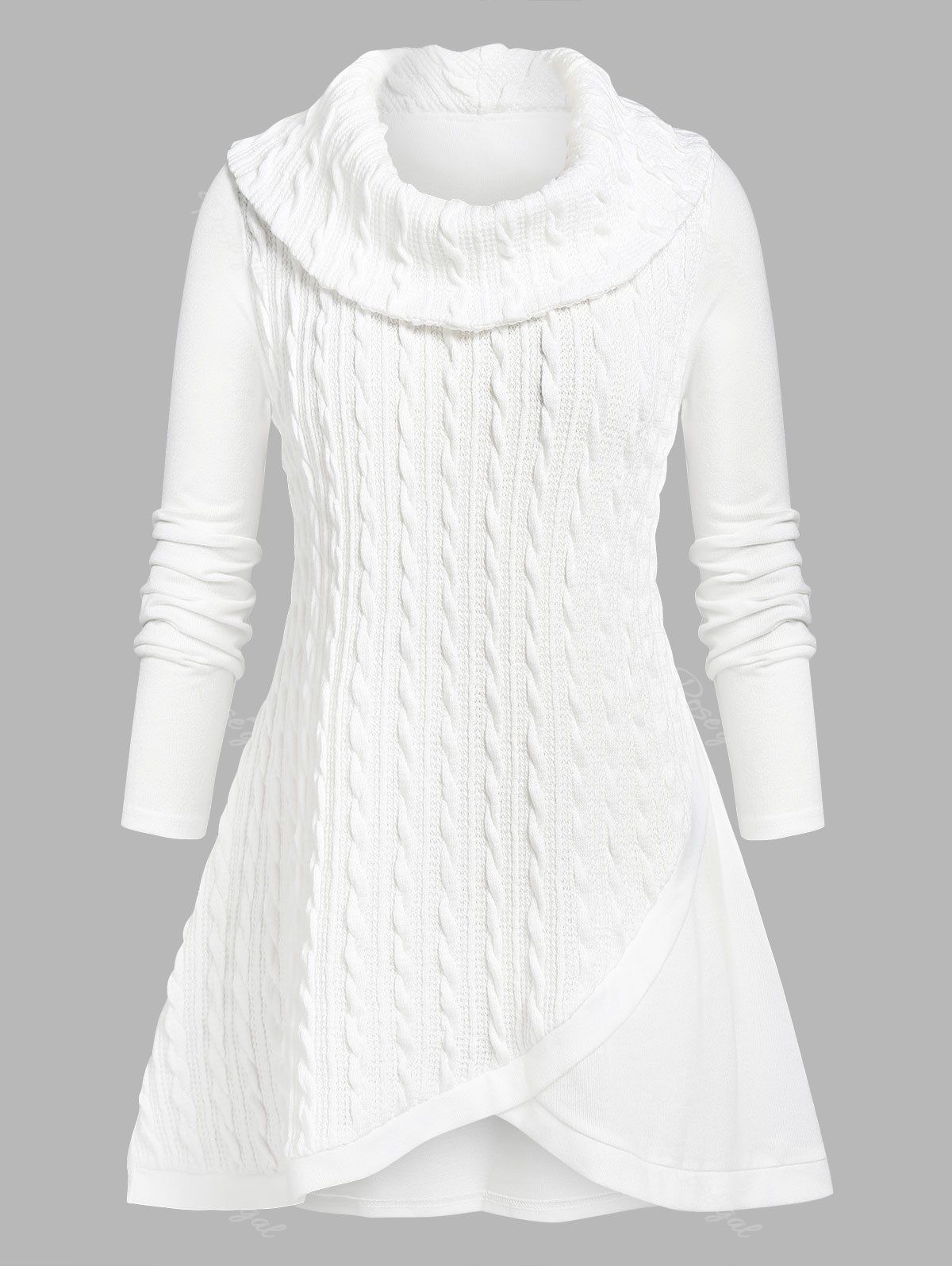 Best Plus Size High Low Cable Knit Tulip Sweater  