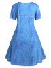 Mini Robe de Chemise à Imprimé 3D Courbe en Denim de Grande Taille - Bleu 2X
