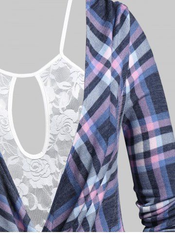 Plus Size Plaid Front Twist Keyhole 2 in 1 Top