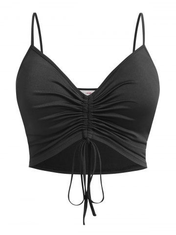 Plus Size&Curve Cinched Cropped Camisole - BLACK - 2X