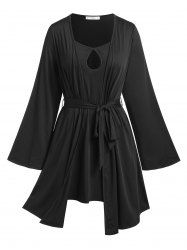 Plus Size Keyhole Cami Dress and Belted Robe Set - 2x 