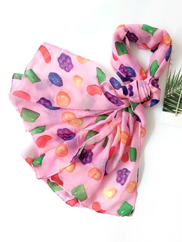 Fancy Long Candy Pattern Voile Scarf  