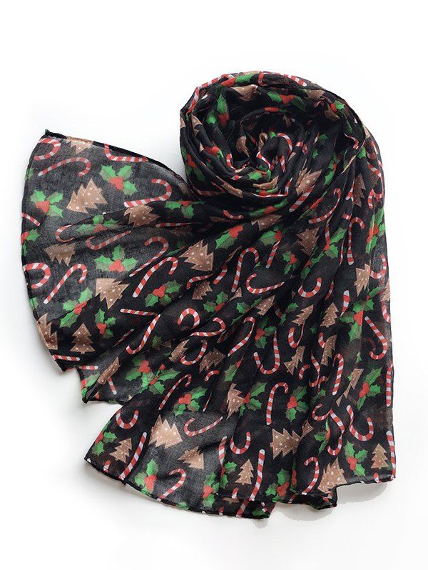 Hot Christmas Candy Cane Pattern Voile Scarf  