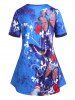 T-shirt Tunique Henley à Imprimé Papillon Curve Grande Taille - Bleu 5X