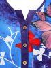T-shirt Tunique Henley à Imprimé Papillon Curve Grande Taille - Bleu 5X