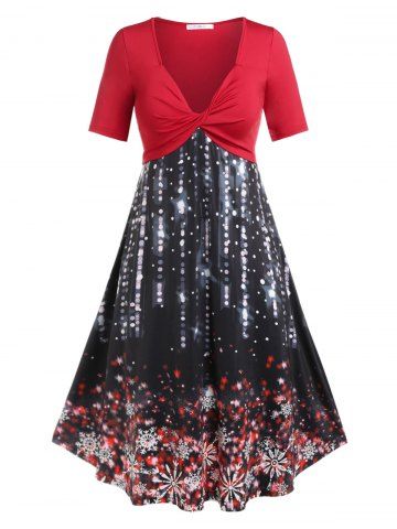 Plus Size Christmas Snowflake Starry Twist Midi Dress