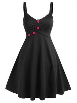 Plus Size Colorblock Button Flare Dress - BLACK - L