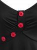 Plus Size Colorblock Button Flare Dress -  