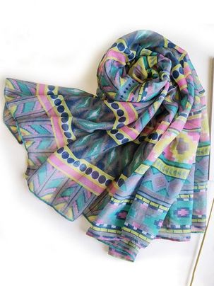 Geometric Printed Long Voile Scarf