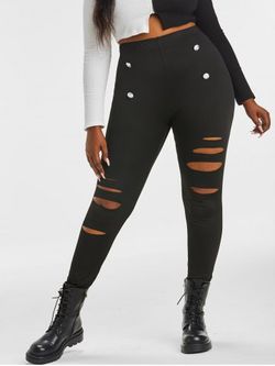 Plus Size High Rise Destroyed Ripped Pants - BLACK - 5X