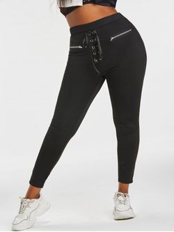 Plus Size High Rise Zippered Lace Up Pants - BLACK - 4X