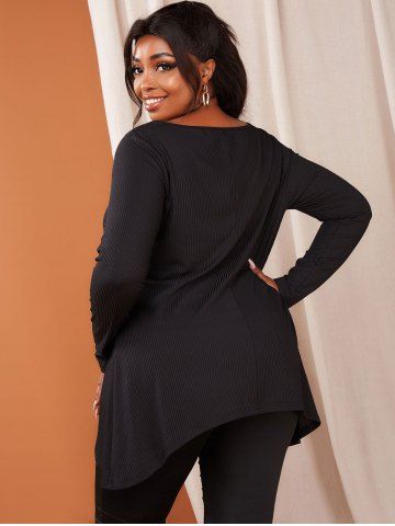 Plus Size Ribbed Cutout Rivet Uneven Hem Tunic Tee