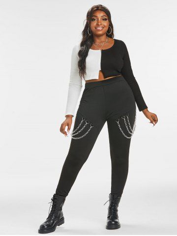 Plus Size Gothic Chain Embellished Skinny Pull On Pants