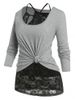 Plus Size Long Sleeve T-shirt and Lace Keyhole Cami Top Set -  