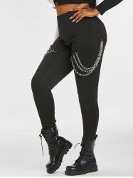 Pantalon Moulant Orné de Chaînes de Grande Taille - Noir 2X