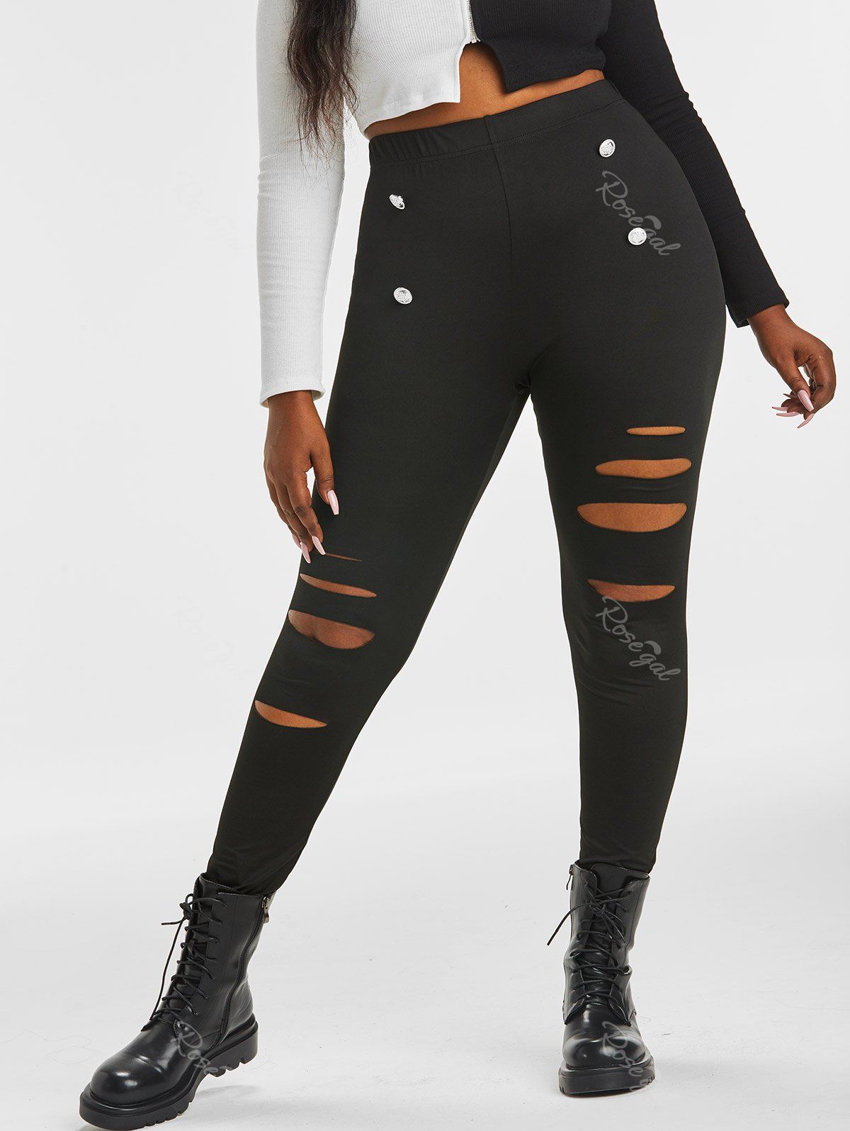 Best Plus Size High Rise Destroyed Ripped Pants  