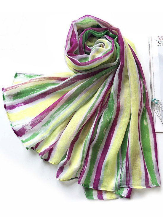 Online Colorblock Striped Pattern Long Voile Scarf  