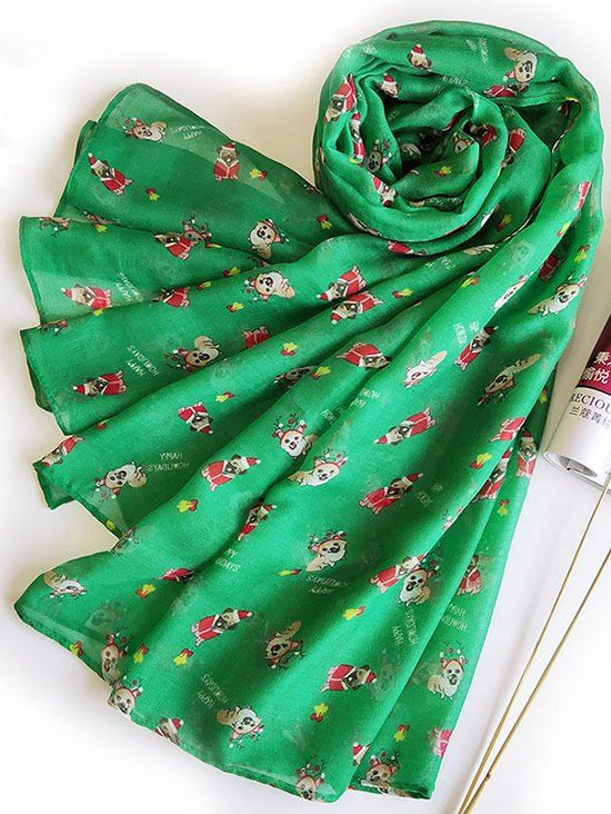 Outfits Long Christmas Dogs Printed Voile Scarf  