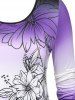 T-shirt en Couleur Dégradée à Imprimé Fleuri de Grande Taille - Pourpre  1X