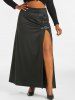 Thigh Slit Ruched Buckled Straps Plus Size Skirt -  