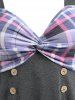 Plus Size Twist Plaid Panel Pajamas T-shirt and Pants Set -  