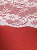 Robe d'Années 1950 Fleurie Imprimée Panneau en Dentelle à Epaule Dénudée de Grande Taille - Rouge 5X