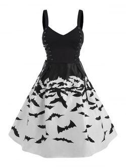 Vestido de Halloween de Estampado de Murciélago con Cordones - BLACK - 2XL