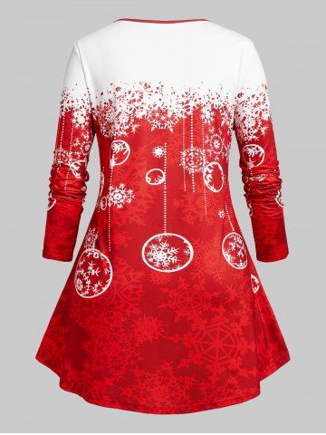 Plus Size Christmas Snowflake Print Henley T-shirt