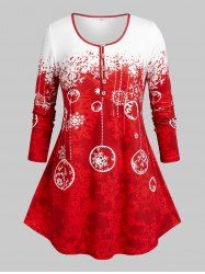 T-shirt Henley de Noël à Imprimé Flocon de Neige de Grande Taille - Rouge 3X