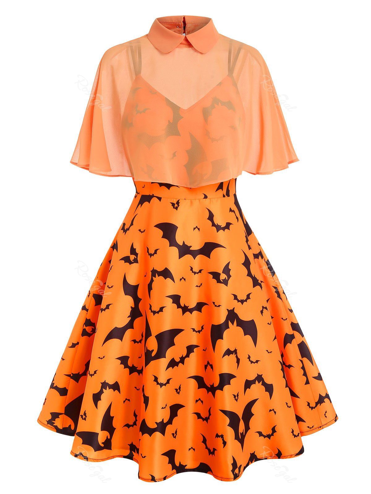 Discount Halloween Dual Strap Bat Print Cape Dress  
