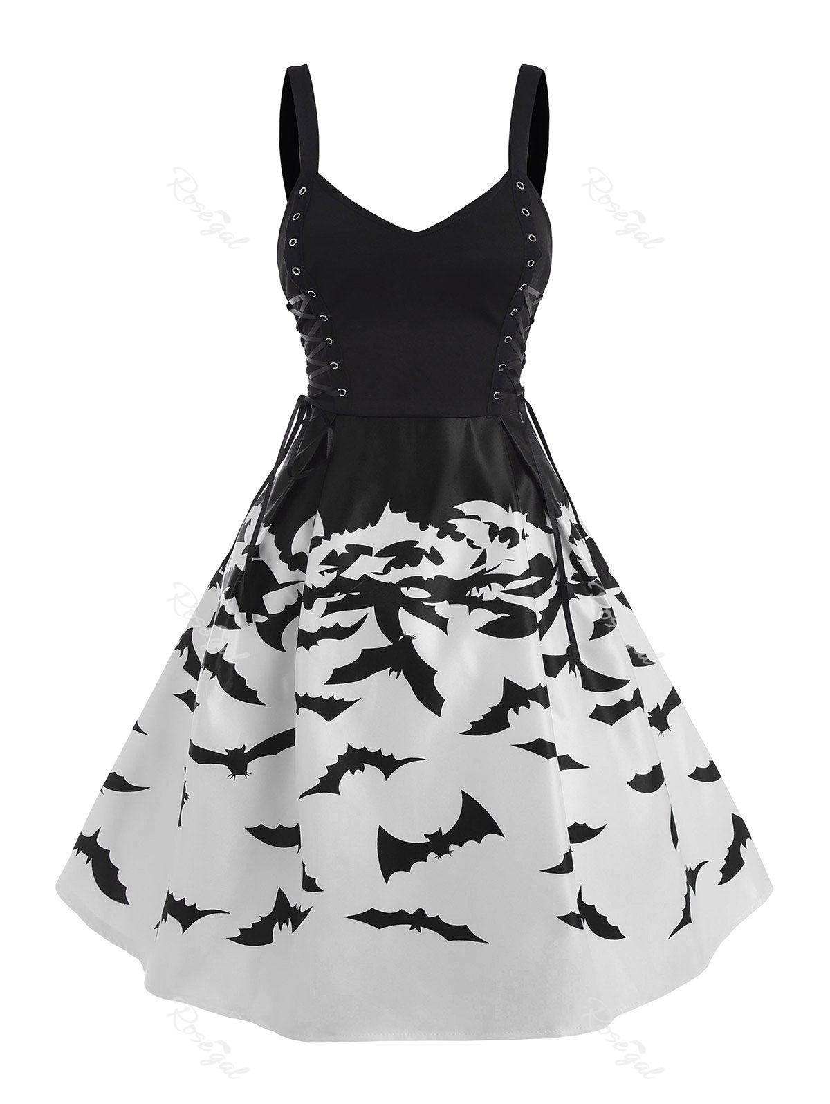 Shop Halloween Bat Print Sweetheart Lace Up Dress  