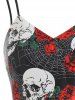 Halloween Skull Flower Spider Web Print Belted Pencil Dress -  