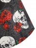 Robe Crayon D'Halloween Ceinturée à Imprimé Fleur et Crâne - Noir S