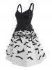 Halloween Bat Print Sweetheart Lace Up Dress -  