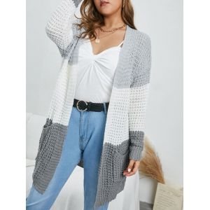 

Plus Size Colorblock Chunky Open Front Cardigan, Multi