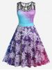 Plus Size Lace Insert Snowflake Print Christmas Dress -  