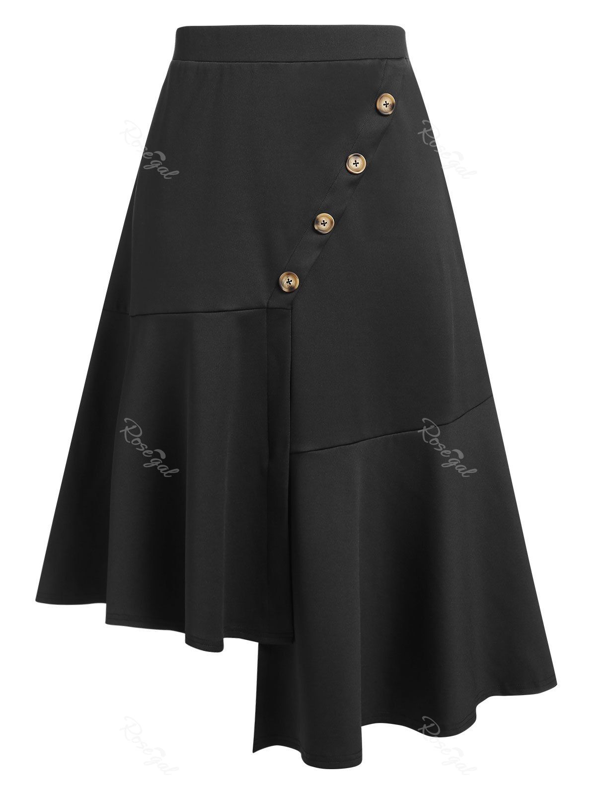 Online Plus Size Asymmetrical Pep Hem Buttoned High Rise Skirt  