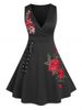 Plus Size Rose Embroidery Surplice Lace Up Dress -  