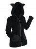 Manteau à Capuche Oreille D'Animal en Fausse Fourrure de Grande Taille avec Rivet - Noir 3X