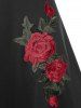 Robe Cache-cœur à Roses Brodées à Lacets Grande Taille - Noir 1X
