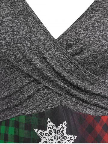 Plus Size Christmas Tree Snowflake Plaid Ombre Criss Cross Dress